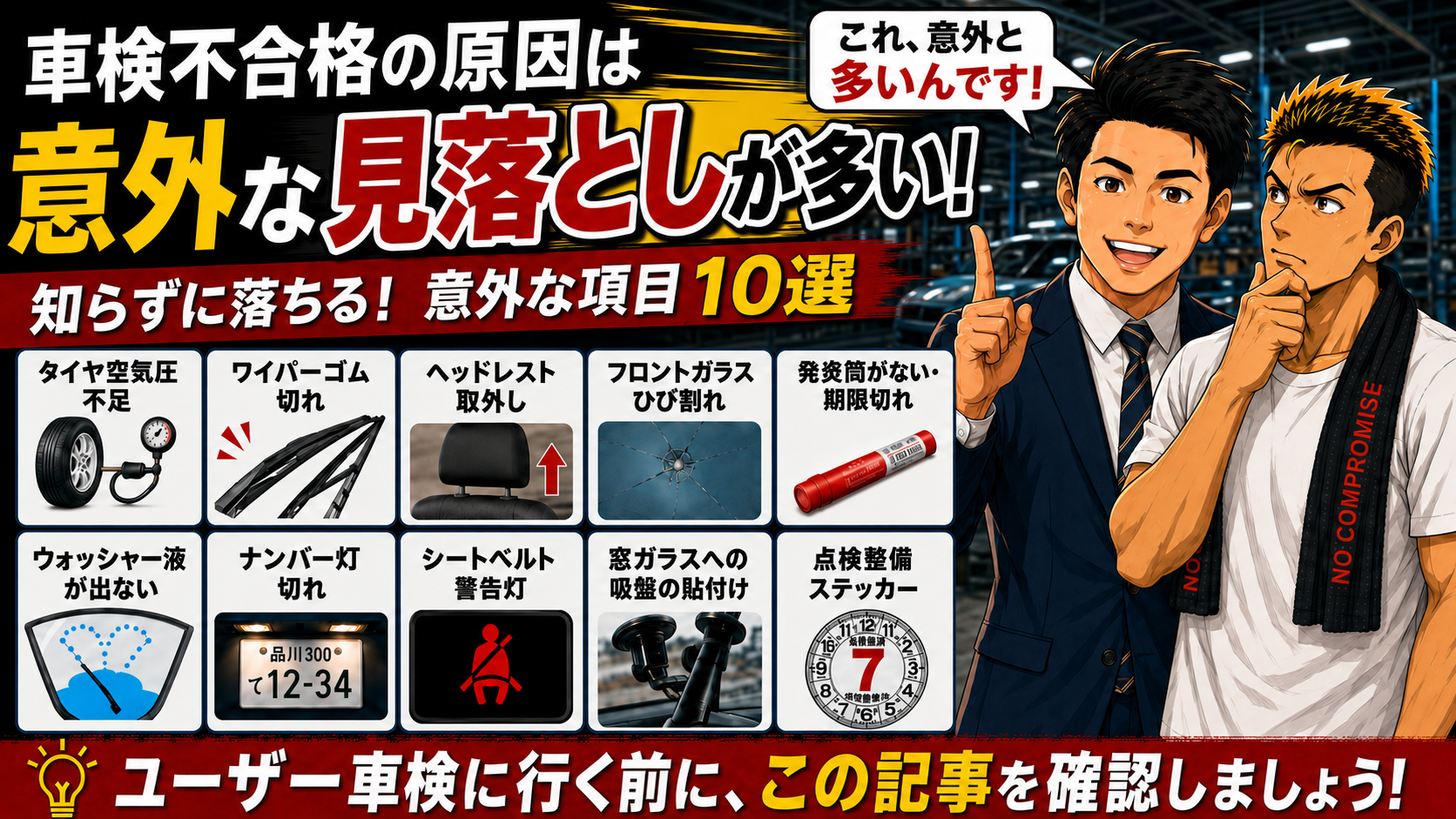 ユーザー車検で落ちやすい項目10選